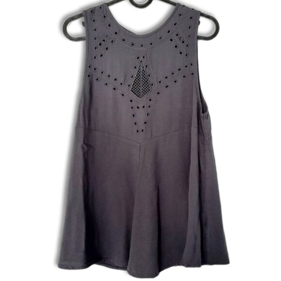 GENTLE FAWN Boho Tonal Embroidered Crewneck Tank Top Gray Sz S - Picture 2 of 15